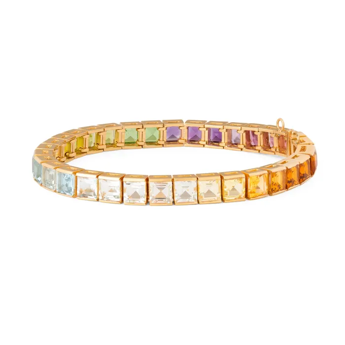 Bracelets Vintage Rainbow Multi Stone and 18K Gold Line Bracelet