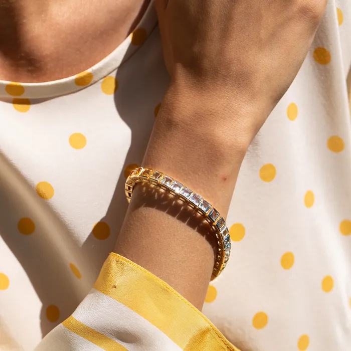 Bracelets Vintage Rainbow Multi Stone and 18K Gold Line Bracelet