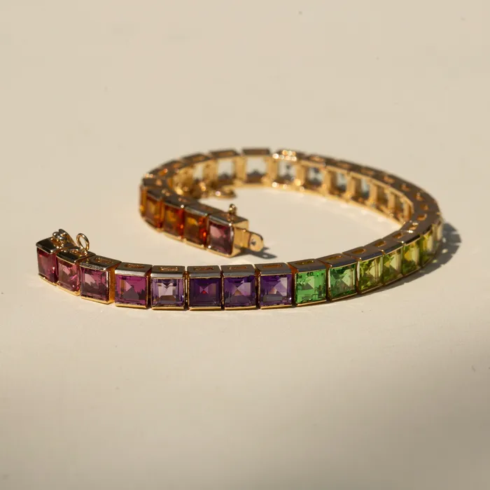 Bracelets Vintage Rainbow Multi Stone and 18K Gold Line Bracelet