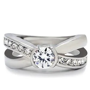 CJ169TK Wholesale Stainless Steel Clear Cubic Zirconia Crossed Band Eternity Ring Green Rings