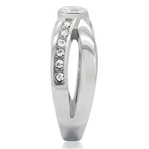 CJ169TK Wholesale Stainless Steel Clear Cubic Zirconia Crossed Band Eternity Ring Green Rings