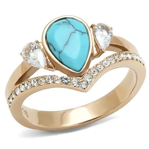 CJ3200 Wholesale Womens Stainless Steel IP Rose Gold Synthetic Turquoise Minimal Ring Green Rings CJ3200 Wholesale Womens Stainless Steel IP Rose Gold Synthetic Turquoise Minimal Ring Green Rings