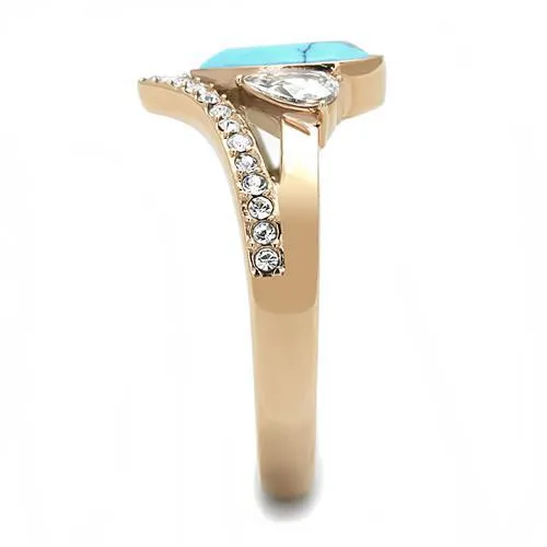 CJ3200 Wholesale Womens Stainless Steel IP Rose Gold Synthetic Turquoise Minimal Ring Green Rings CJ3200 Wholesale Womens Stainless Steel IP Rose Gold Synthetic Turquoise Minimal Ring Green Rings