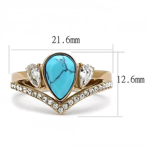 CJ3200 Wholesale Womens Stainless Steel IP Rose Gold Synthetic Turquoise Minimal Ring Green Rings CJ3200 Wholesale Womens Stainless Steel IP Rose Gold Synthetic Turquoise Minimal Ring Green Rings