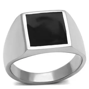 CJG1007 Wholesale Square Black Epoxy High Polished Stainless Steel Mens Fashion Ring Green Rings