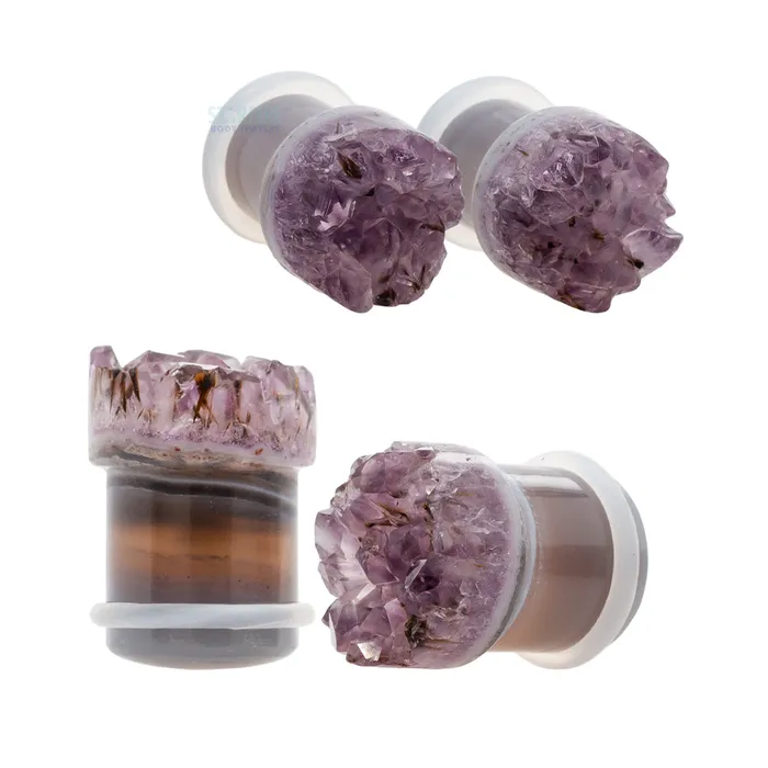 Druzy Rough Amethyst Single Flared Plugs Oracle Body Jewelry Necklaces