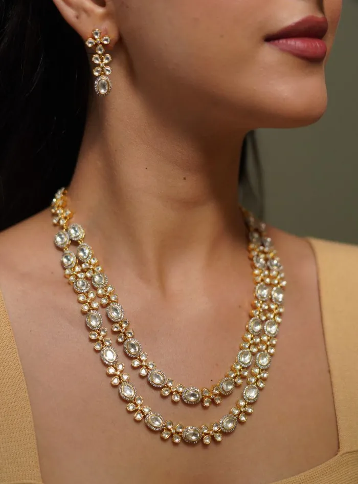 Earrings attrangi Basanti 2 Line Long Uncut diamond Set