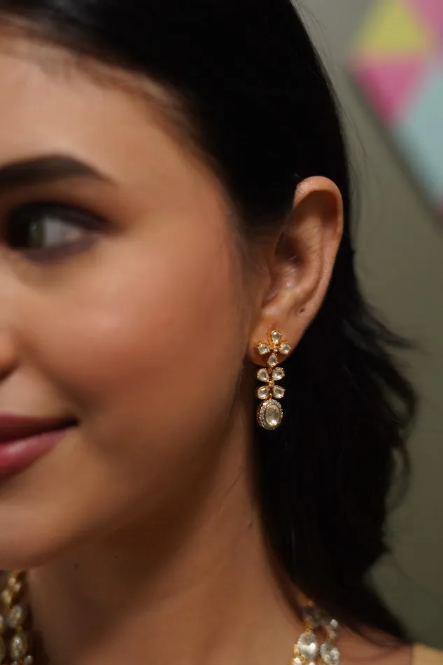 Earrings attrangi Basanti 2 Line Long Uncut diamond Set