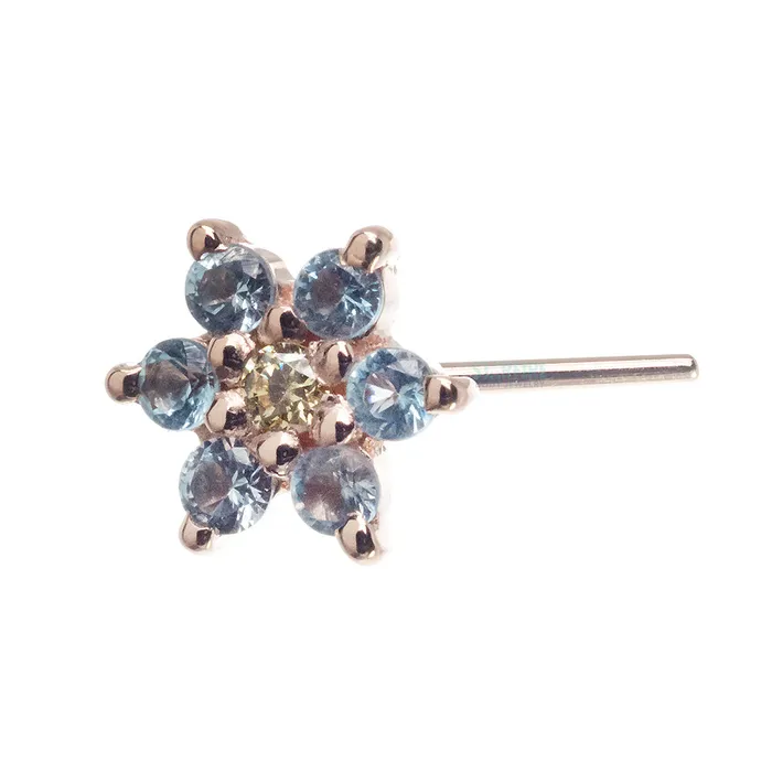 Earrings Body Vision BVLA Flower 2 Nostril Screw in Gold with Swiss Blue Topaz Yellow CZ