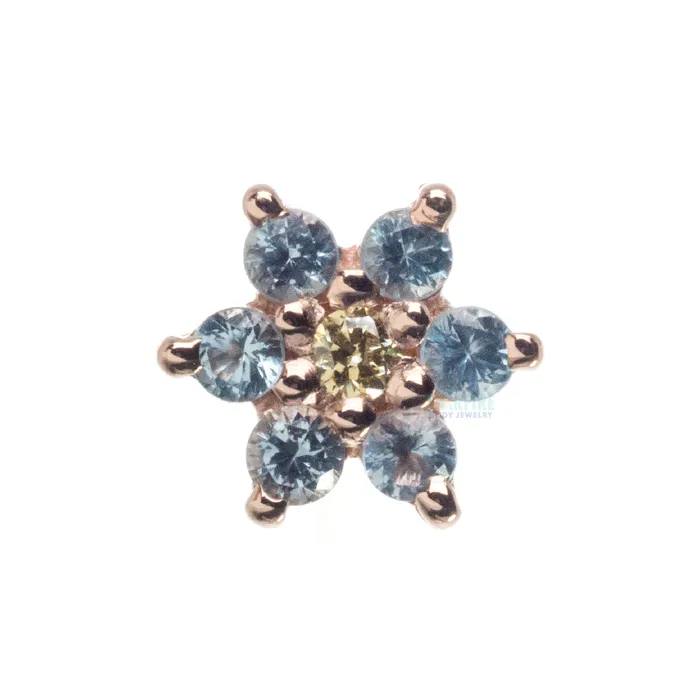 Earrings Body Vision BVLA Flower 2 Nostril Screw in Gold with Swiss Blue Topaz Yellow CZ
