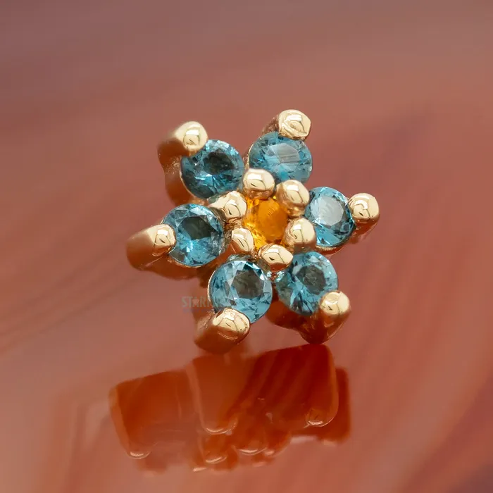 Earrings Body Vision BVLA Flower 2 Threaded End in Gold with London Blue Topaz Citrine