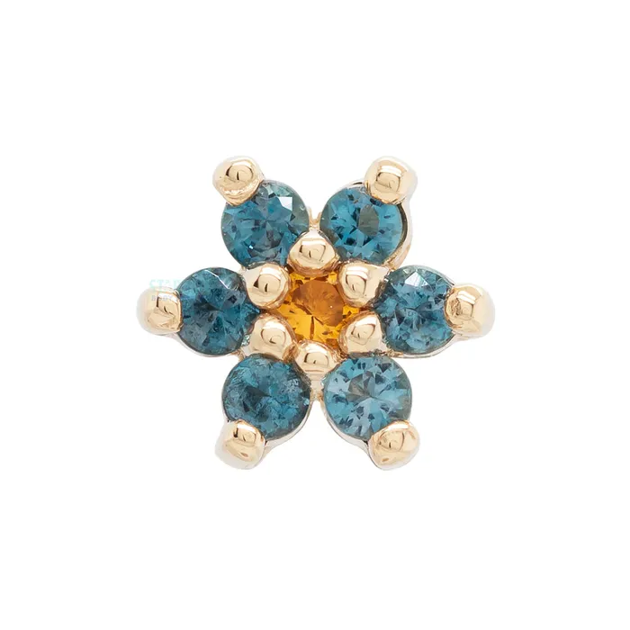 Earrings Body Vision BVLA Flower 2 Threaded End in Gold with London Blue Topaz Citrine