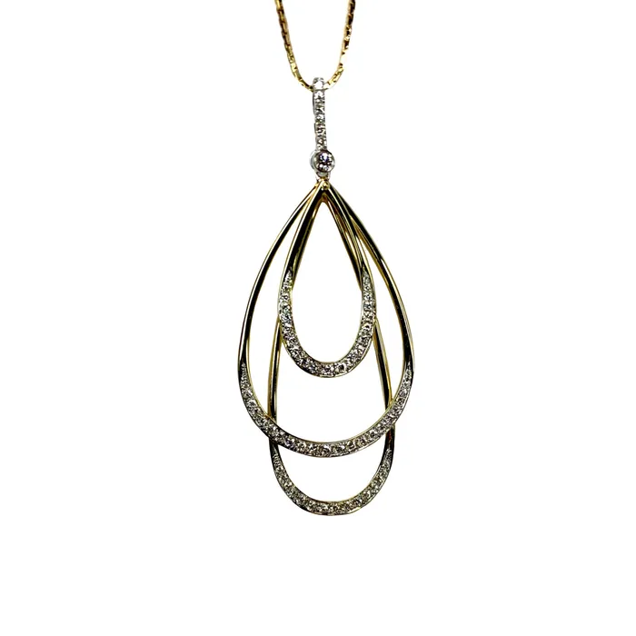 Earrings Cherie Dori Diamond Gold Trinity Hoop Pendant