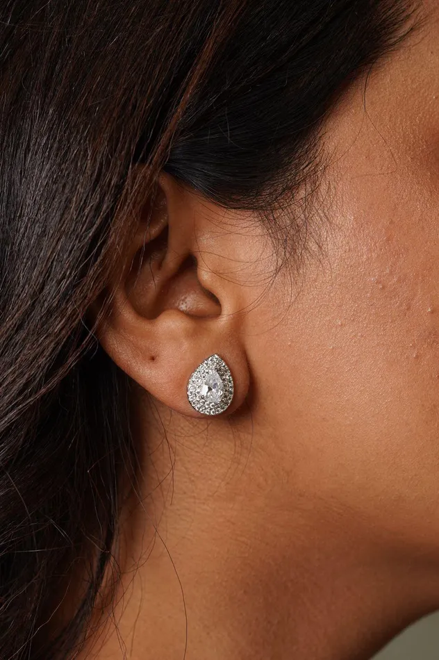 Earrings Double Halo 60 Cent Pear Shaped Solitaire Earring Attrangi