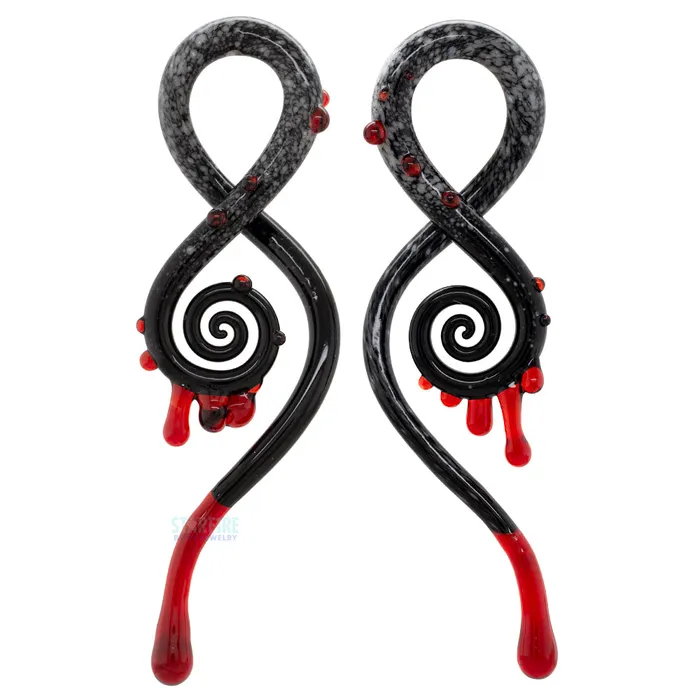 Earrings Glassheart Glass Heart Studio Glass Squids Blood on Snow Raven