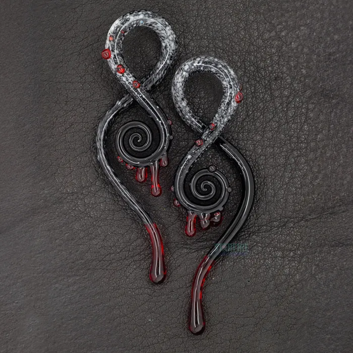 Earrings Glassheart Glass Heart Studio Glass Squids Blood on Snow Raven