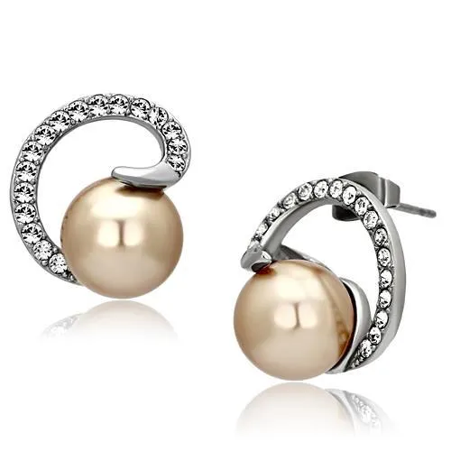 Earrings Green CJG2225 Wholesale Womens Stainless Steel High polished Synthetic Brown Earrings