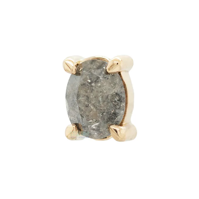Earrings Mettle Silver threadless 4Prong Oval Cut Grey Diamond End in Gold