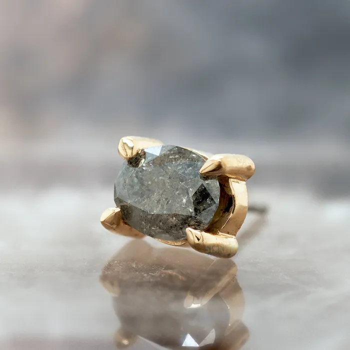 Earrings Mettle Silver threadless 4Prong Oval Cut Grey Diamond End in Gold