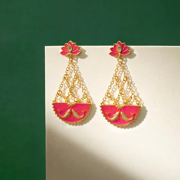 Earrings Teejh Manmarziyan Fuschia Pink Truck Art Earrings
