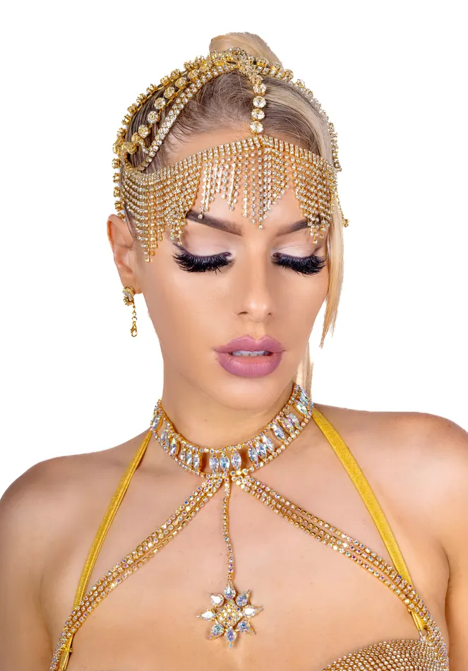 Earrings THE LUMI SHOP Gold Empress Rhinestone Head Piece
