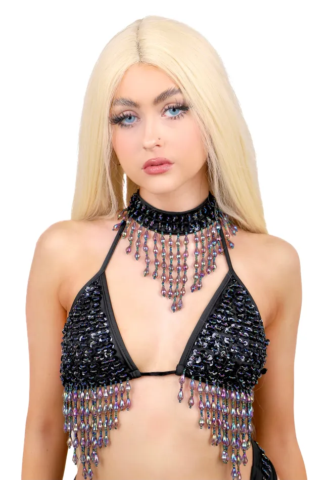 Earrings THE LUMI SHOP Hand Stitched Sequin Top Obsidian