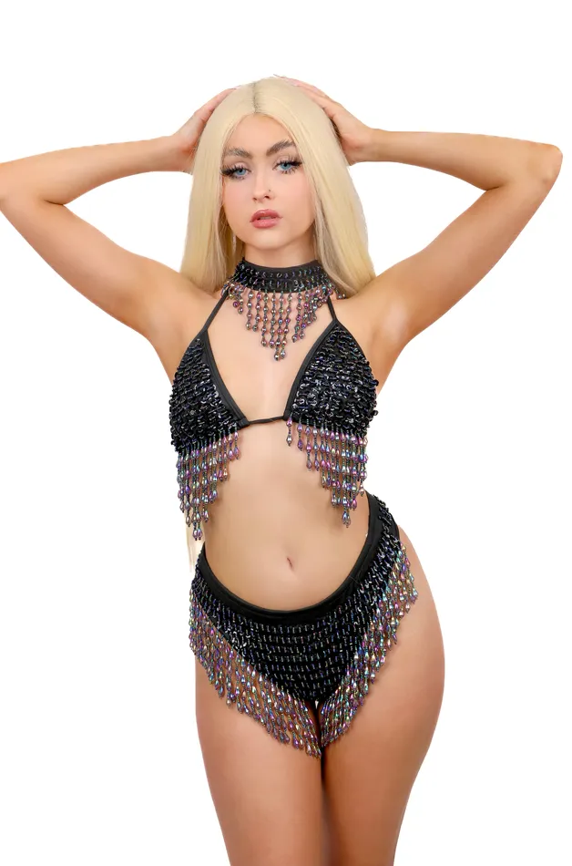 Earrings THE LUMI SHOP Hand Stitched Sequin Top Obsidian
