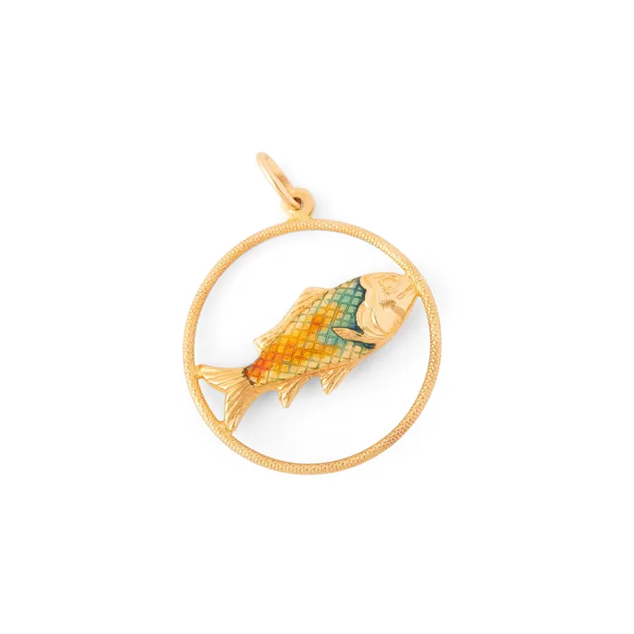 Earrings Vintage Italian Pisces Fish 18K Gold And Enamel Zodiac Charm