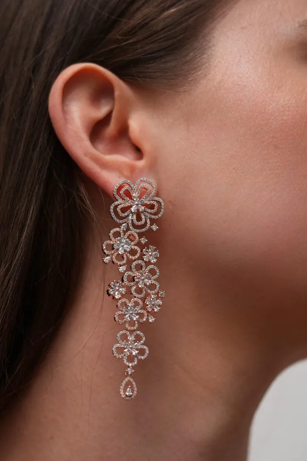 Floral Dance Diamond Long Earrings Attrangi Earrings