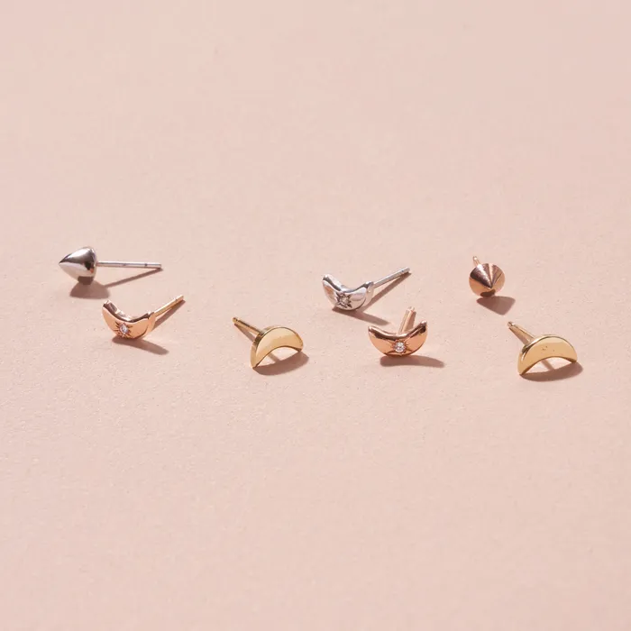 Fox Bond Originals The FB Diamond Crescent Moon Stud Earring Earrings