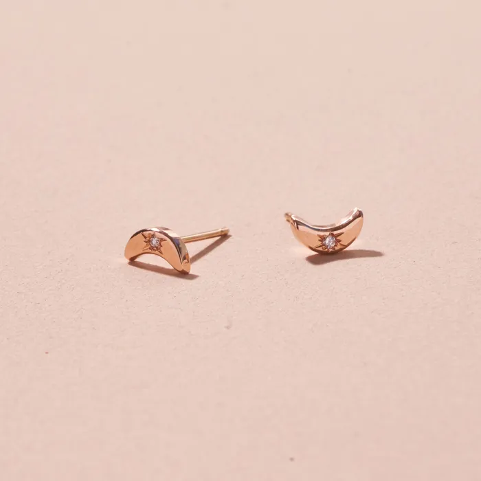 Fox Bond Originals The FB Diamond Crescent Moon Stud Earring Earrings