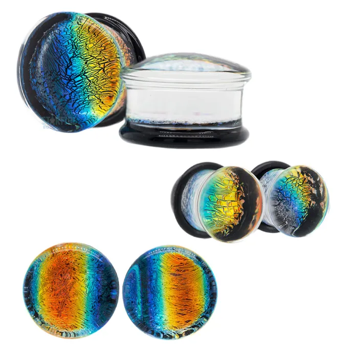 Glasswear Studios Necklaces Foil Glass Plugs Rainbow on Black