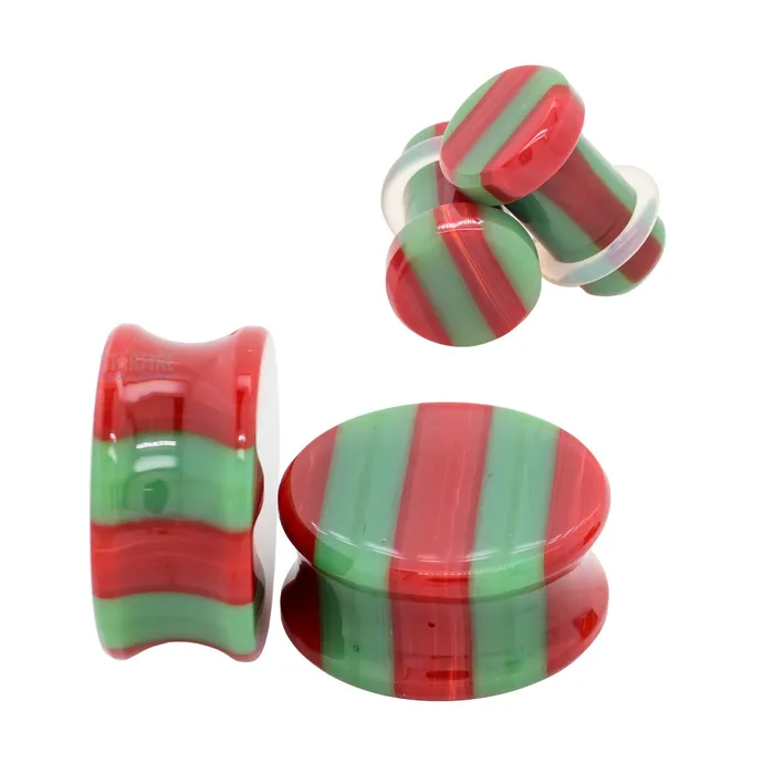 Gorilla Glass Earrings Glass Linear Plugs CHRISTMAS Red Green