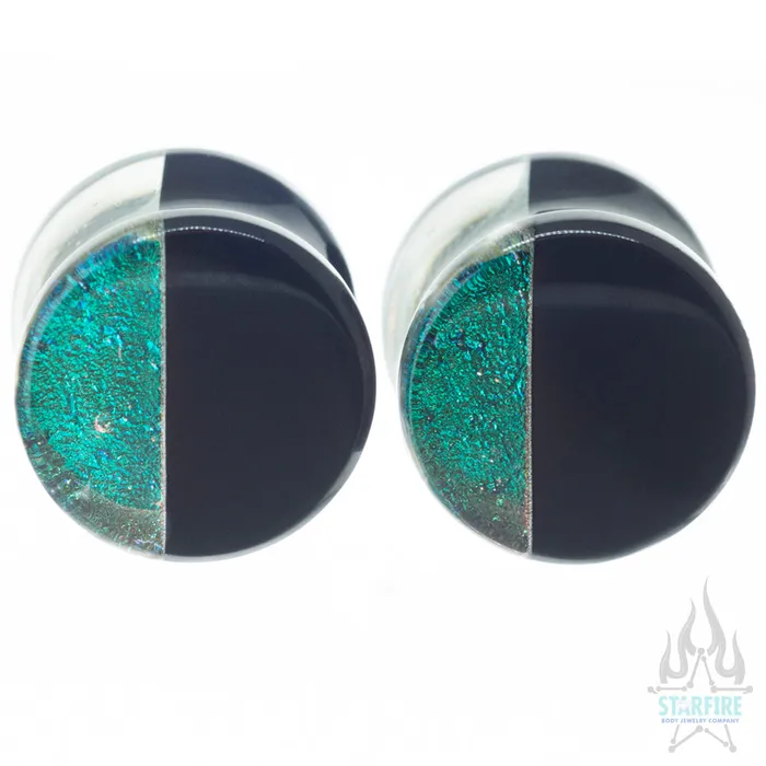 Gorilla Glass Earrings Hybrid Deluxe Dichroic Glass Plugs Bright Green Blue Gorilla Glass Earrings Hybrid Deluxe Dichroic Glass Plugs Bright Green Blue