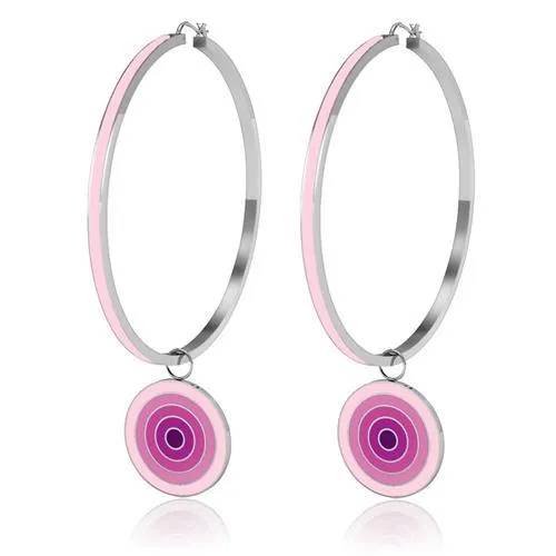 Green Earrings CJ620S Wholesale Pink Bulls Eye Stainless Steel Earrings