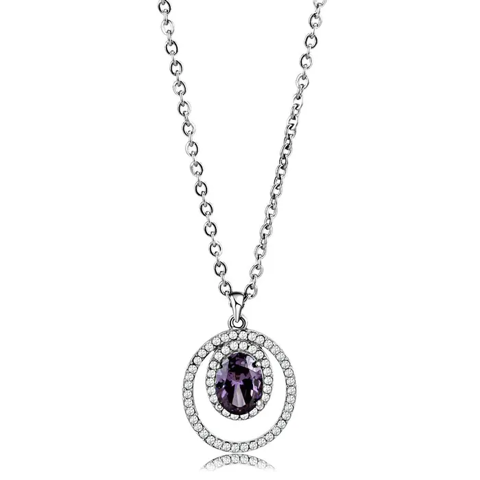 Green Necklaces CJ300 Wholesale Womens Stainless Steel Amethyst AAA Grade CZ Necklace
