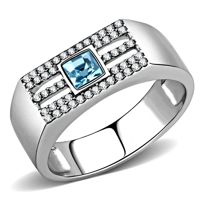 Green Rings CJ283 Wholesale Mens Stainless Steel Top Grade Crystal Sea Blue Ring Green Rings CJ283 Wholesale Mens Stainless Steel Top Grade Crystal Sea Blue Ring