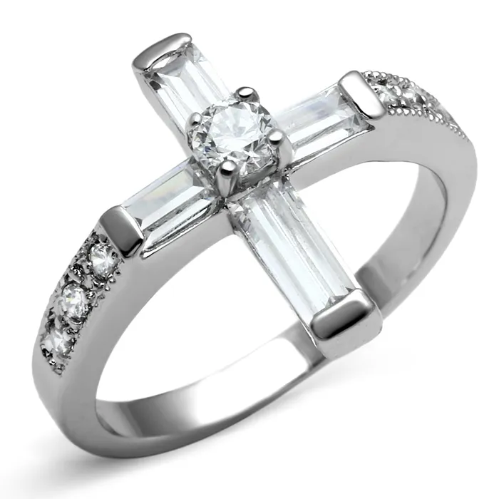 Green Rings CJE2871 Wholesale Stainless Steel Clear CZ Cross Ring
