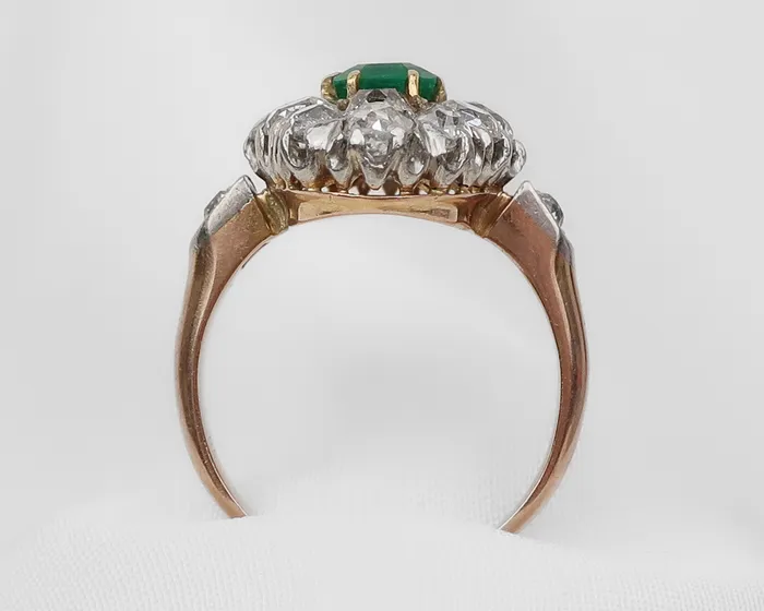 Isadoras A Rings Edwardian Diamond Emerald Navette Ring