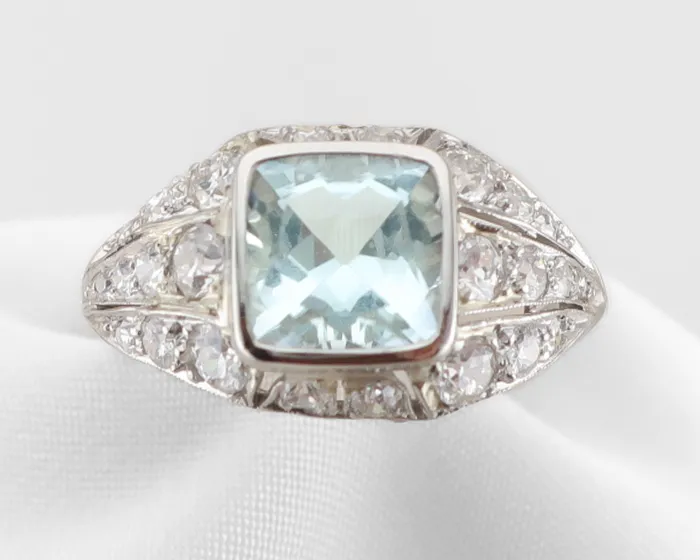Isadoras LD Rings Art Deco Platinum Aquamarine Ring