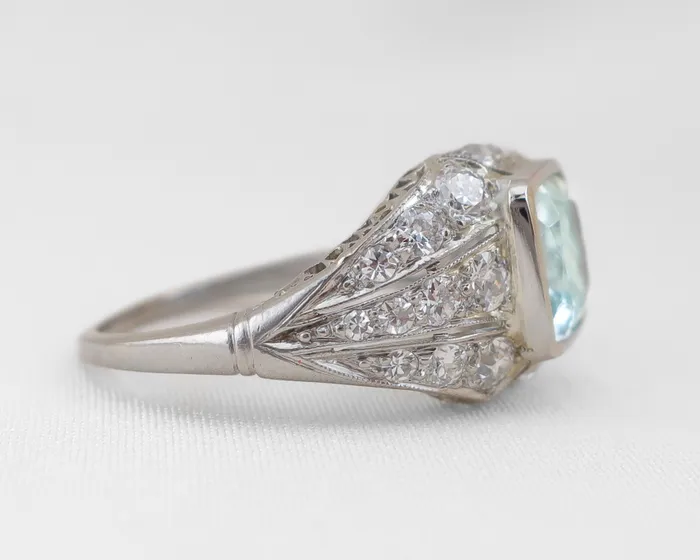 Isadoras LD Rings Art Deco Platinum Aquamarine Ring