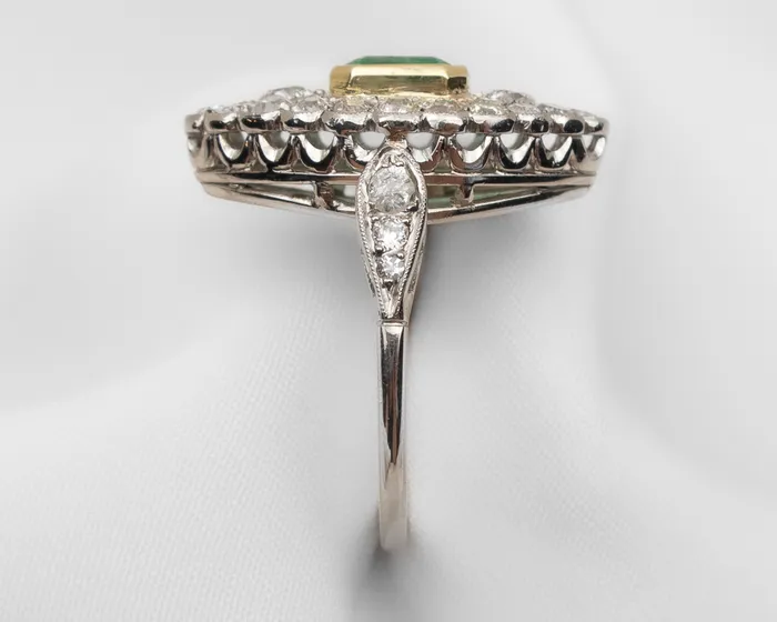 Isadoras LD Rings Midcentury Emerald and Diamond Marquis Ring