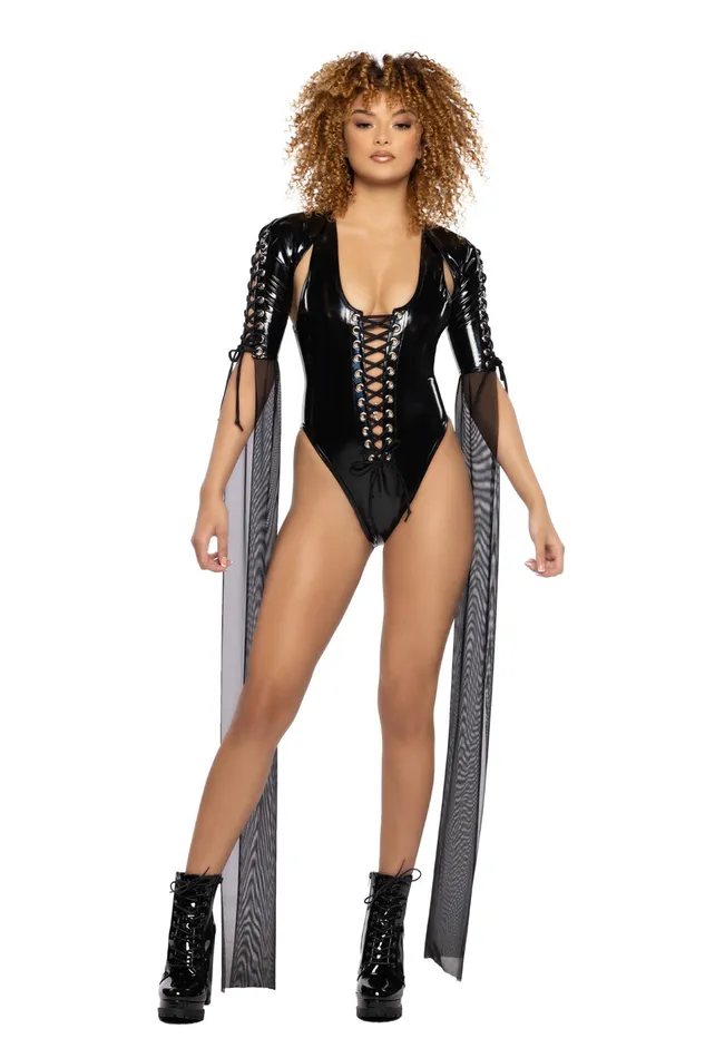 JValentine Inc Earrings JR101 PVC LaceUp Mesh FloorLength Sleeve Shrug