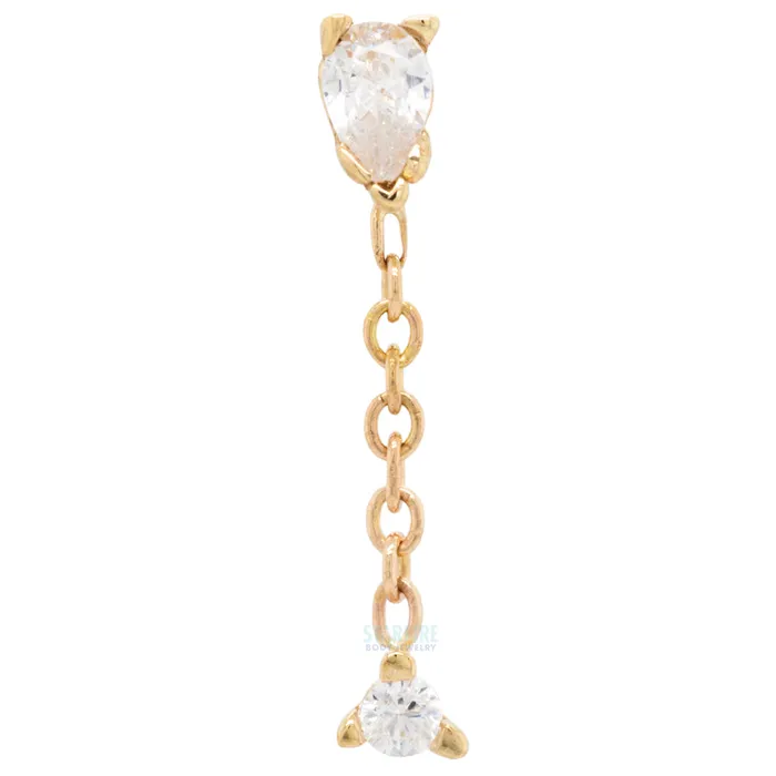 Kiwi Diamond Earrings Pear Prong Dangle Threaded End in Gold Platinum with CZs
