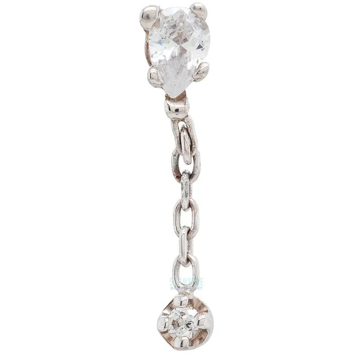 Kiwi Diamond Earrings Pear Prong Dangle Threaded End in Gold Platinum with CZs