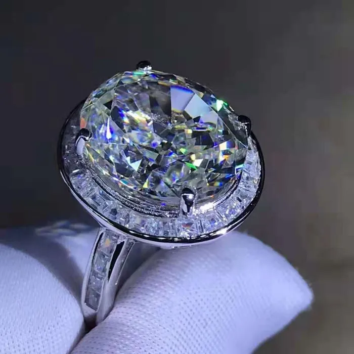 Leyloon Jewelry 8 Carat Oval Cut Moissanite Ring KM Colorless Halo Beadset Cathedral Rings Leyloon Jewelry 8 Carat Oval Cut Moissanite Ring KM Colorless Halo Beadset Cathedral Rings