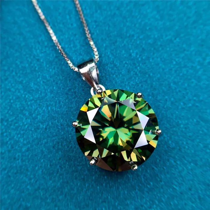 Leyloon Jewelry Necklaces 10 Carat Green Round Cut 6 Prong Solitaire Pendant Certified VVS Moissanite Necklace Leyloon Jewelry Necklaces 10 Carat Green Round Cut 6 Prong Solitaire Pendant Certified VVS Moissanite Necklace