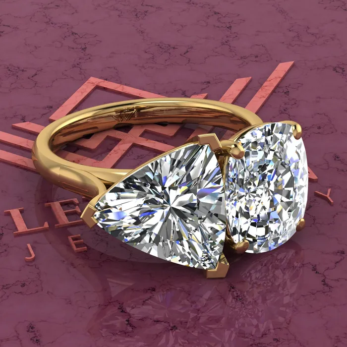 Leyloon Jewelry Rings 4 Carat Trilliant Cut 4 Carat Medium Cushion Cut TwoStone Basket D Color Moissanite Ring Leyloon Jewelry Rings 4 Carat Trilliant Cut 4 Carat Medium Cushion Cut TwoStone Basket D Color Moissanite Ring