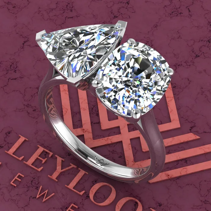 Leyloon Jewelry Rings 4 Carat Trilliant Cut 4 Carat Medium Cushion Cut TwoStone Basket D Color Moissanite Ring