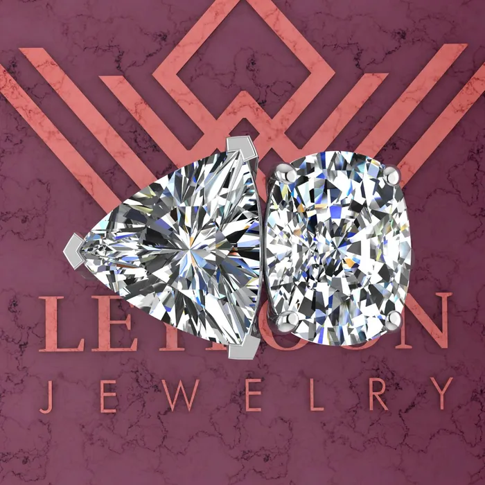 Leyloon Jewelry Rings 4 Carat Trilliant Cut 4 Carat Medium Cushion Cut TwoStone Basket D Color Moissanite Ring